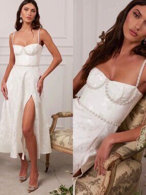 NEW NWT V. Chapman Cora Midi Dress In White Baroque Floral